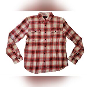 Lucky Brand Red and White Plaid Men's Long Sleeve Flannel Shirt